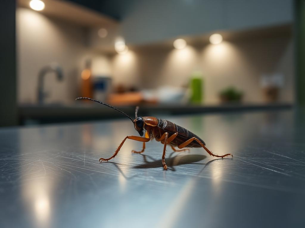 Close-up of a German cockroach on a kitchen surface