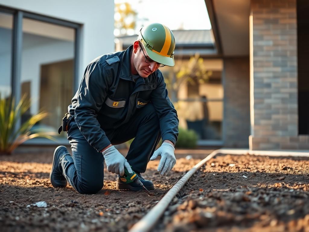 Technician installing a termite barrier around a Central Coast home